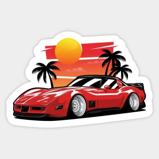 Red Corvette C3 Sunset Palms Sticker